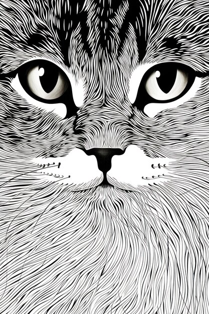 Foto un disegno in bianco e nero di una faccia di gatto