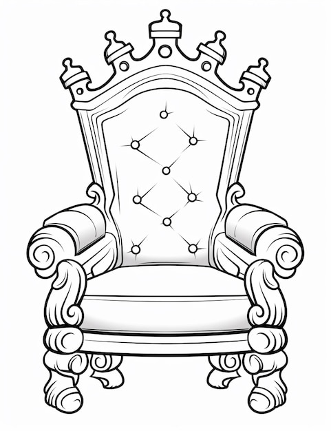 Photo a black and white drawing of a chair with a crown on it generative ai