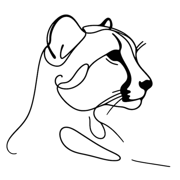 a black and white drawing of a cheetah with a white background
