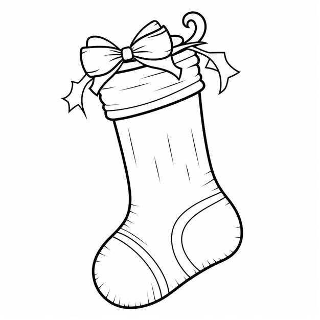 Photo a black and white drawing of a christmas sock with a bow generative ai