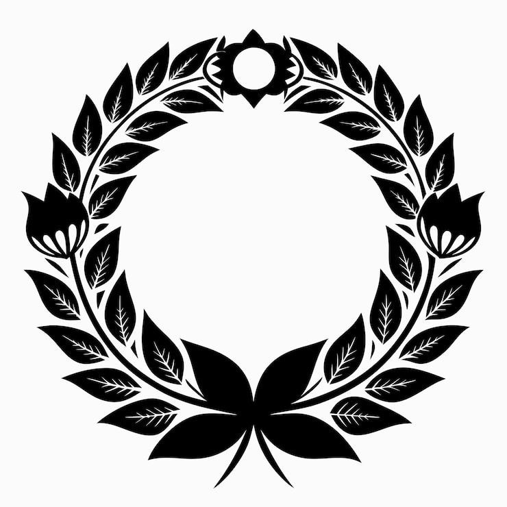 Photo a black and white drawing of a circle with flowers and leaves