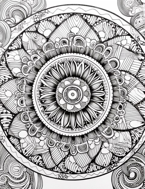 Photo a black and white drawing of a circular design generative ai