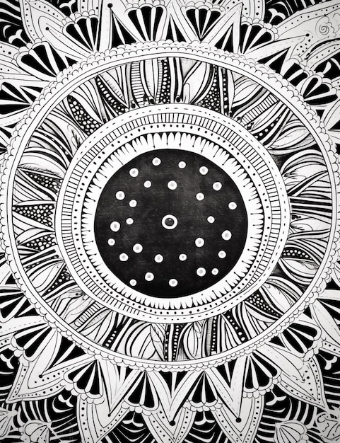 Photo a black and white drawing of a circular design with dots generative ai