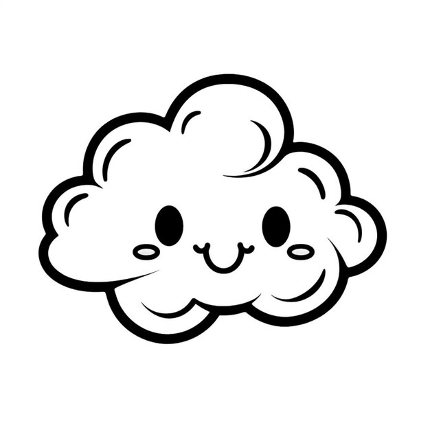 Photo a black and white drawing of a cloud with a face generative ai