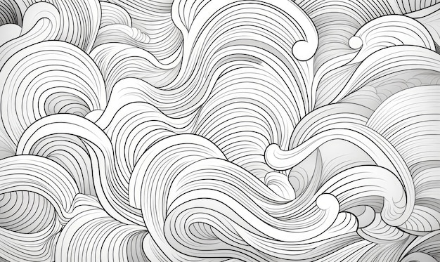 Photo a black and white drawing of clouds and waves