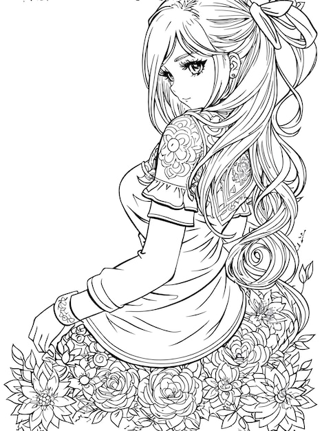 A black and white drawing coloring book page