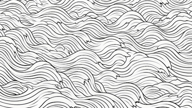 Photo black and white drawing of crashing ocean waves