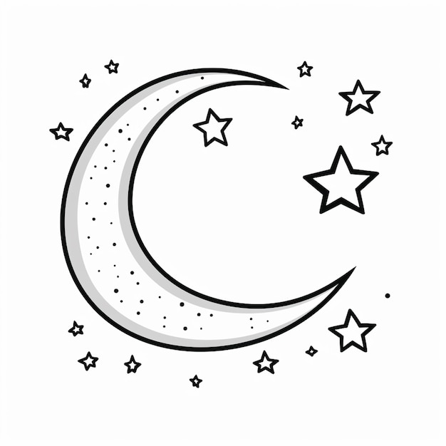 Photo a black and white drawing of a crescent with stars generative ai