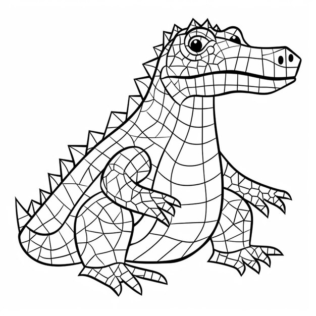 a black and white drawing of a crocodile with a broken face generative ai