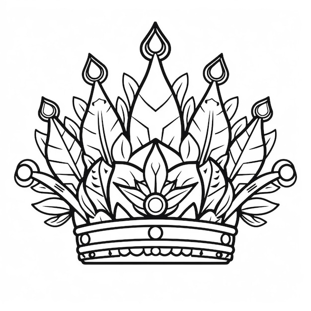 Photo a black and white drawing of a crown with leaves generative ai