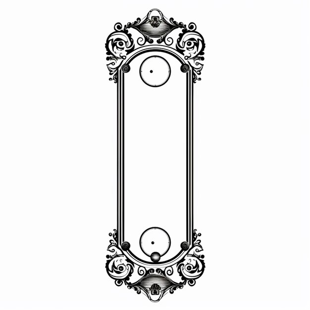 a black and white drawing of a decorative frame with a clock generative ai