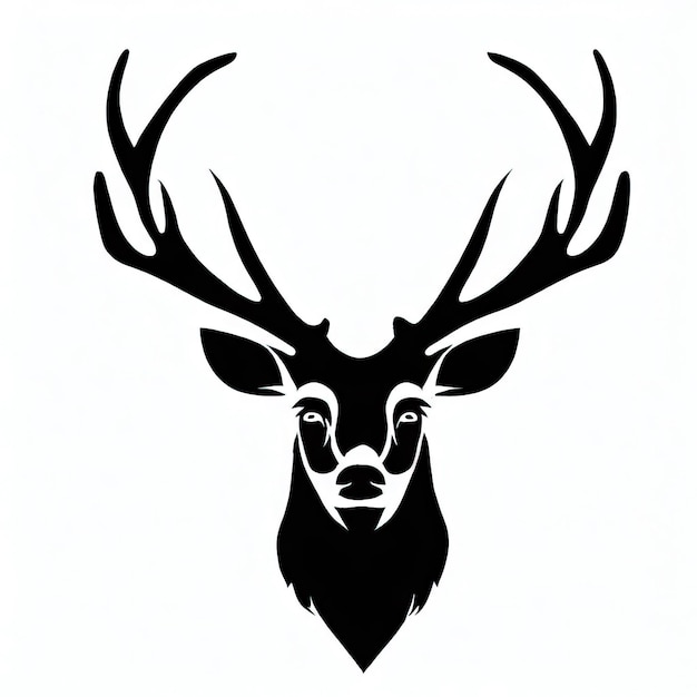 a black and white drawing of a deer head with antlers Generative AI