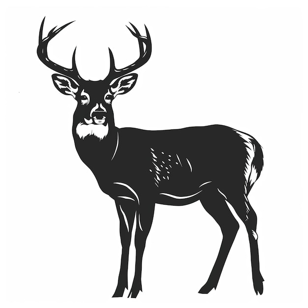 Photo a black and white drawing of a deer with antlers