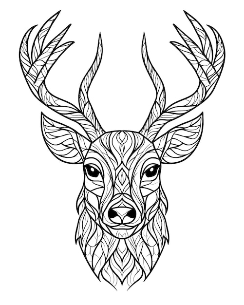 Photo a black and white drawing of a deers head with leaves on it wildlife photography equipment