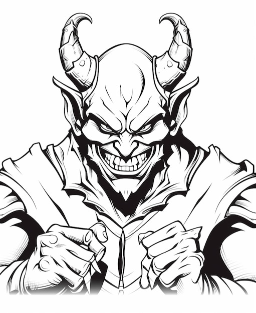 Photo a black and white drawing of a demon with horns generative ai