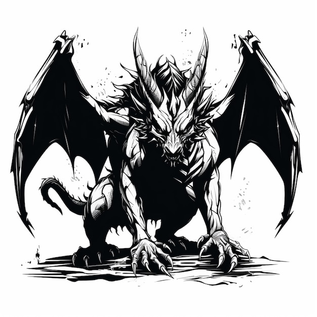 Photo a black and white drawing of a demon with a large head generative ai