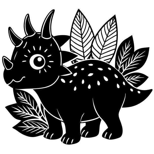 a black and white drawing of a dinosaur with a black tail