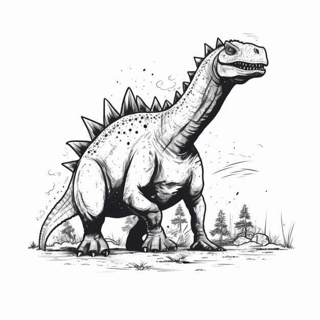 大きな頭を持つ恐竜の白黒描画生成 AI