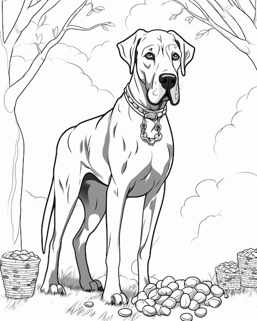 Foto un disegno in bianco e nero di un cane in piedi nell'erba generativa ai