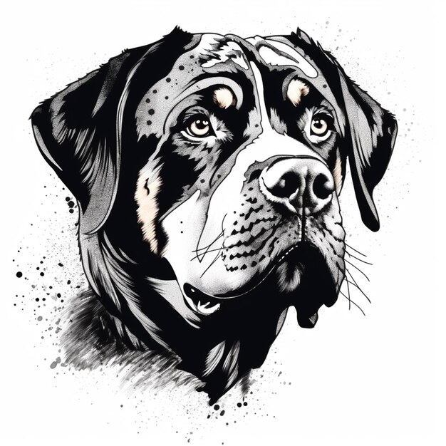 a black and white drawing of a dog with a collar generative ai