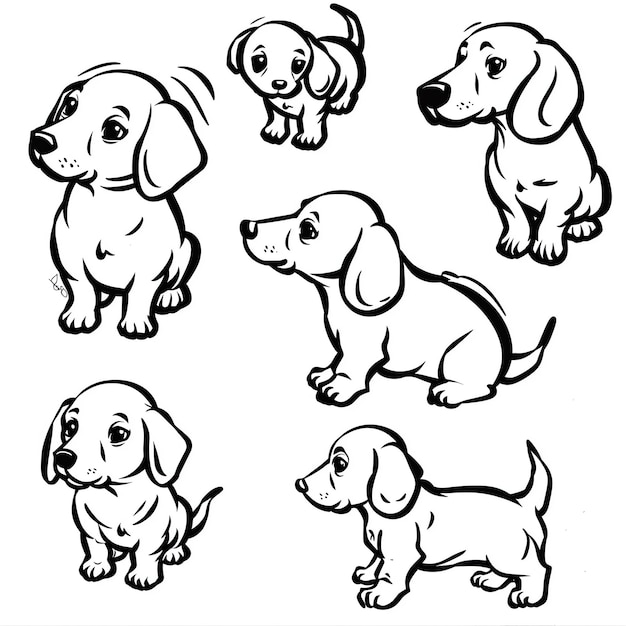 その上に犬が描かれた犬の黒と白の絵