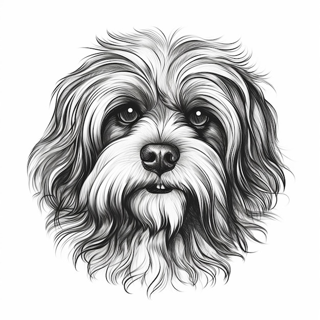 Foto un disegno in bianco e nero di un cane con i capelli lunghi generativo ai