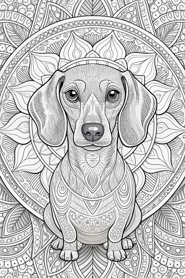 Photo a black and white drawing of a dog with a pattern of the word dachshund