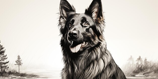 черно-белый рисунок собаки со словом "собака"