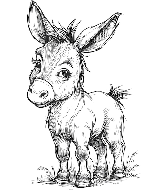 a black and white drawing of a donkey standing in the grass generative ai