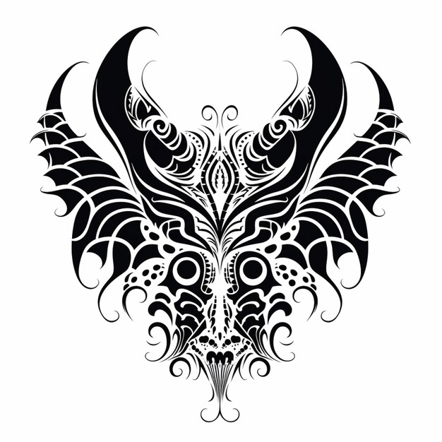 Foto un disegno in bianco e nero di un drago con intricati disegni generativi ai