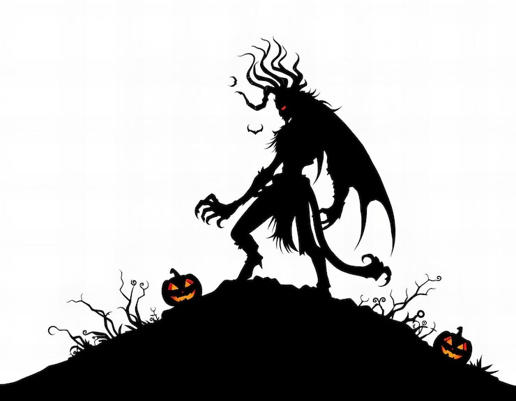 फोटो a black and white drawing of a dragon with pumpkins on it