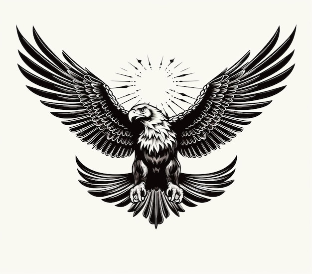 Photo a black and white drawing of an eagle with wings spread generative ai