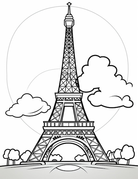 a black and white drawing of the eiffel tower in paris generative ai