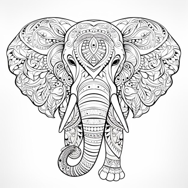 Foto un disegno in bianco e nero di un elefante con modelli intricati generativi ai