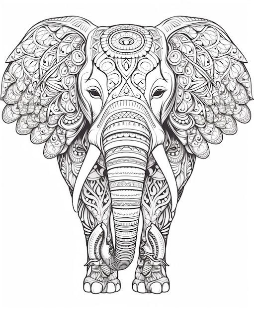 Photo a black and white drawing of an elephant with intricate patterns generative ai