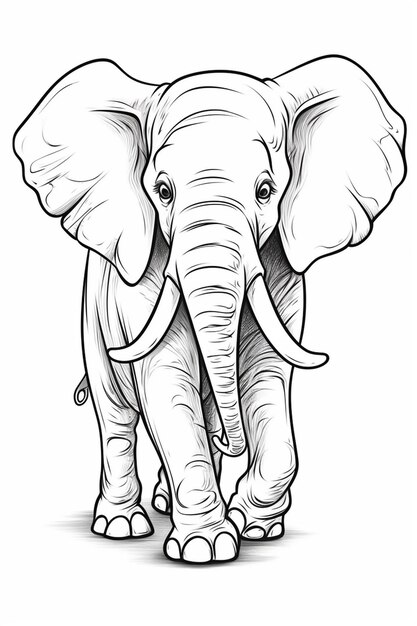 A black and white drawing of an elephant with a tusk generative ai