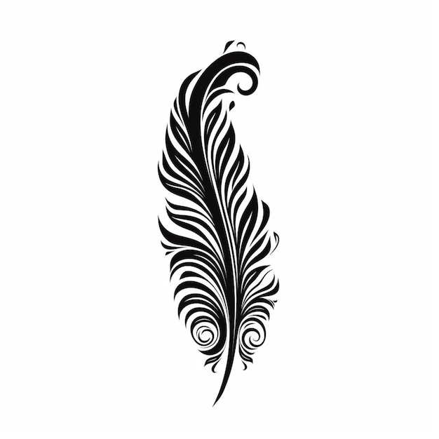 A black and white drawing of a feather on a white background generative ai