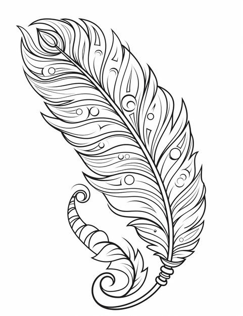 Photo a black and white drawing of a feather with swirls generative ai