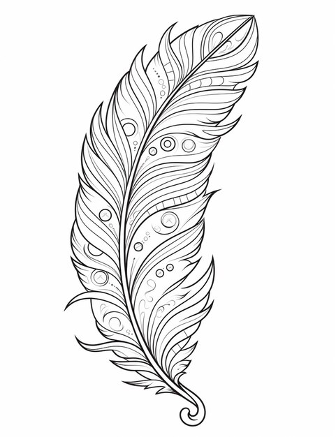 Photo a black and white drawing of a feather with swirls generative ai