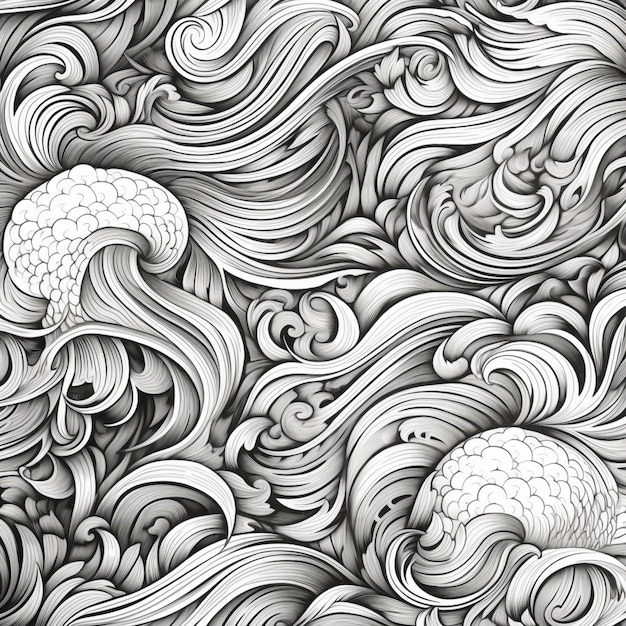 Foto un disegno in bianco e nero di un pesce e delle onde ai generative