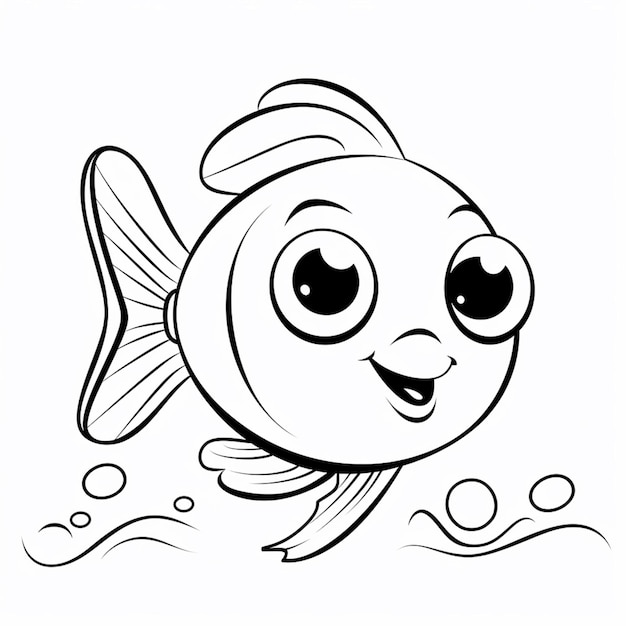 a black and white drawing of a fish with big eyes generative ai