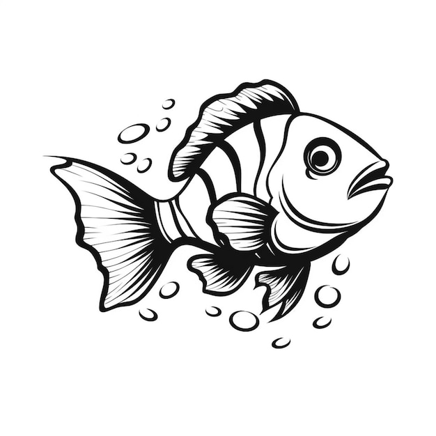 Черно-белый рисунок рыбы с пузырьками, генерирующий ай