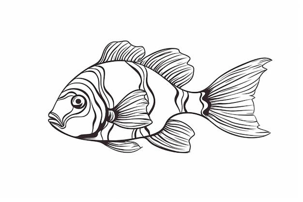 Black and white drawing of a fish with stripes.