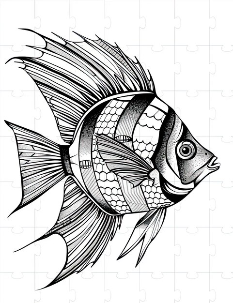 Foto un disegno in bianco e nero di un pesce