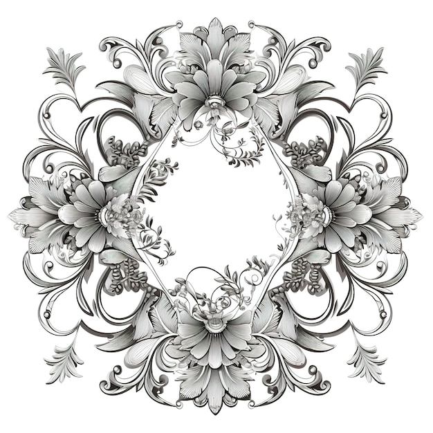 Photo a black and white drawing of a floral border with the word skull on it.