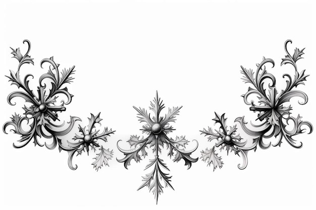 Photo a black and white drawing of a floral design