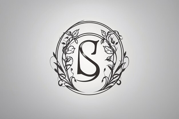 A black and white drawing of a floral letter s