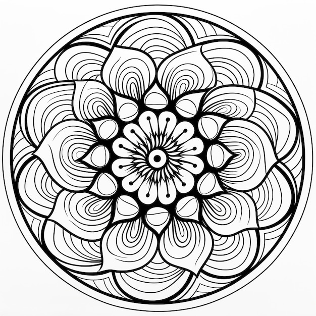 a black and white drawing of a flower in a circle generative ai