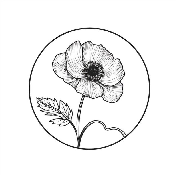 Photo a black and white drawing of a flower in a circle generative ai