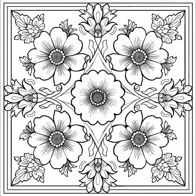 a black and white drawing of a flower design